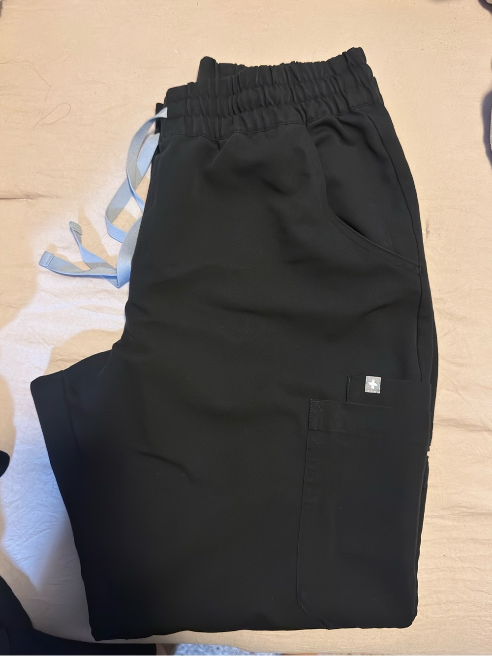 Figs Black Straight-Leg Utility Scrub Pant with Grey Drawstrings